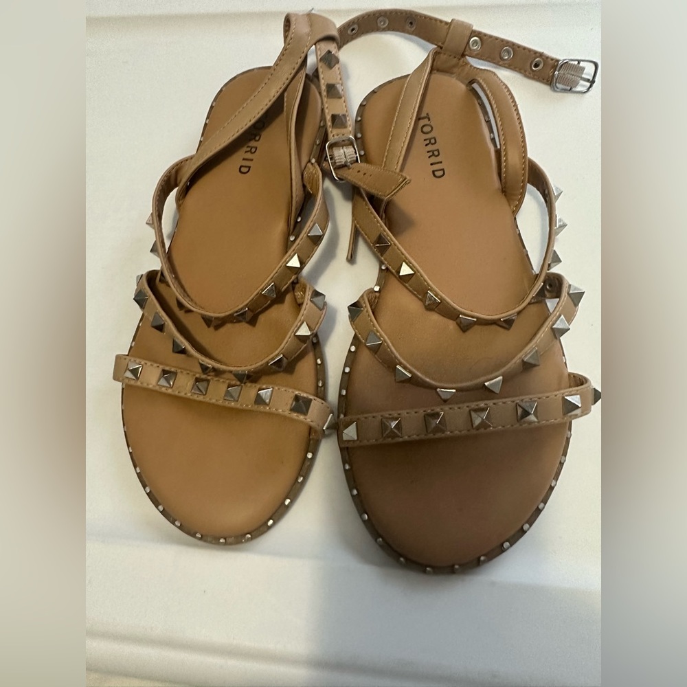 Torrid 7 Wide Nude Studded Sandals